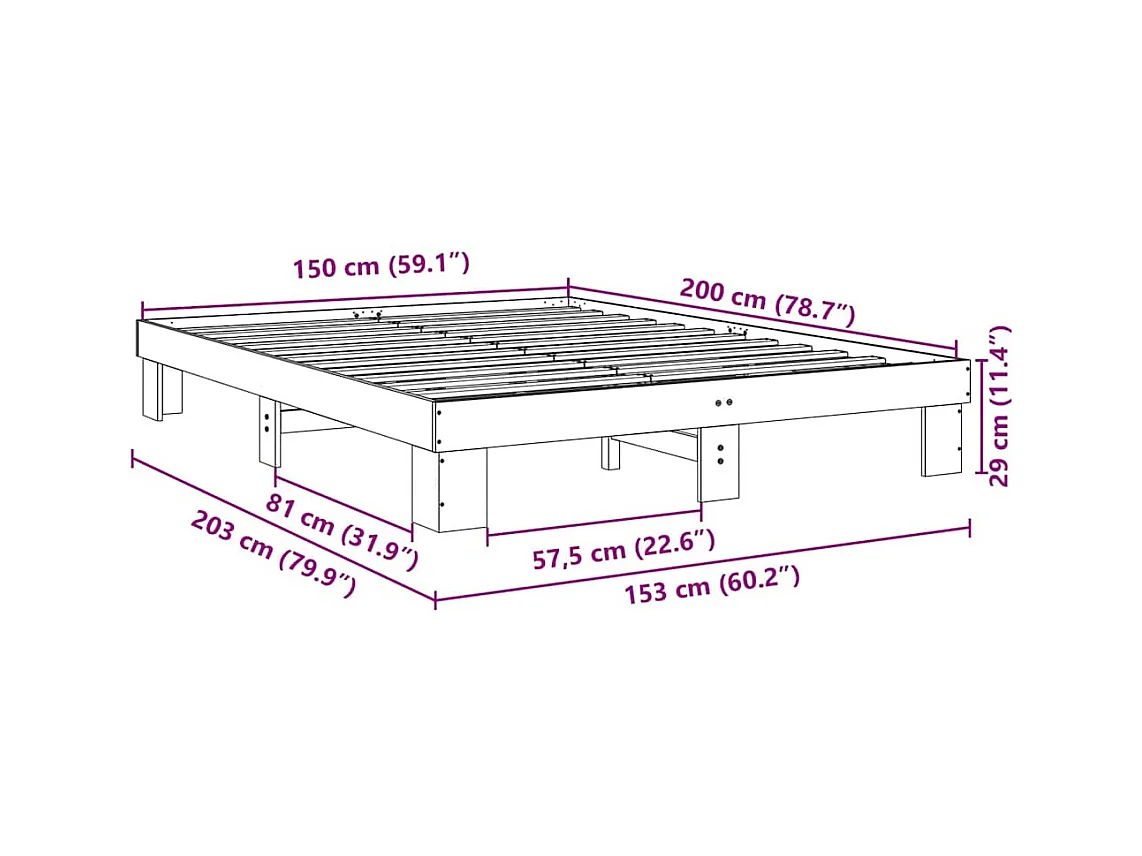 Cadre de lit sans matelas 150x200 cm Bois massif Chêne
