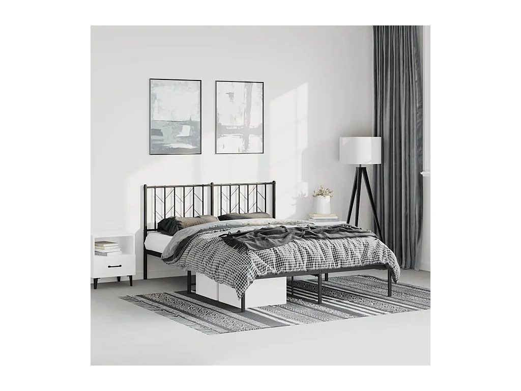 Cadre de lit métal sans matelas avec tête de lit noir 193x203cm
