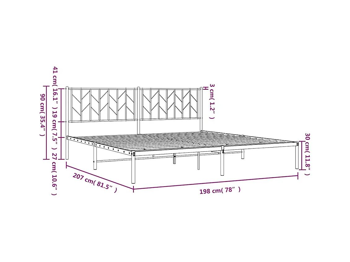Cadre de lit métal sans matelas avec tête de lit noir 193x203cm