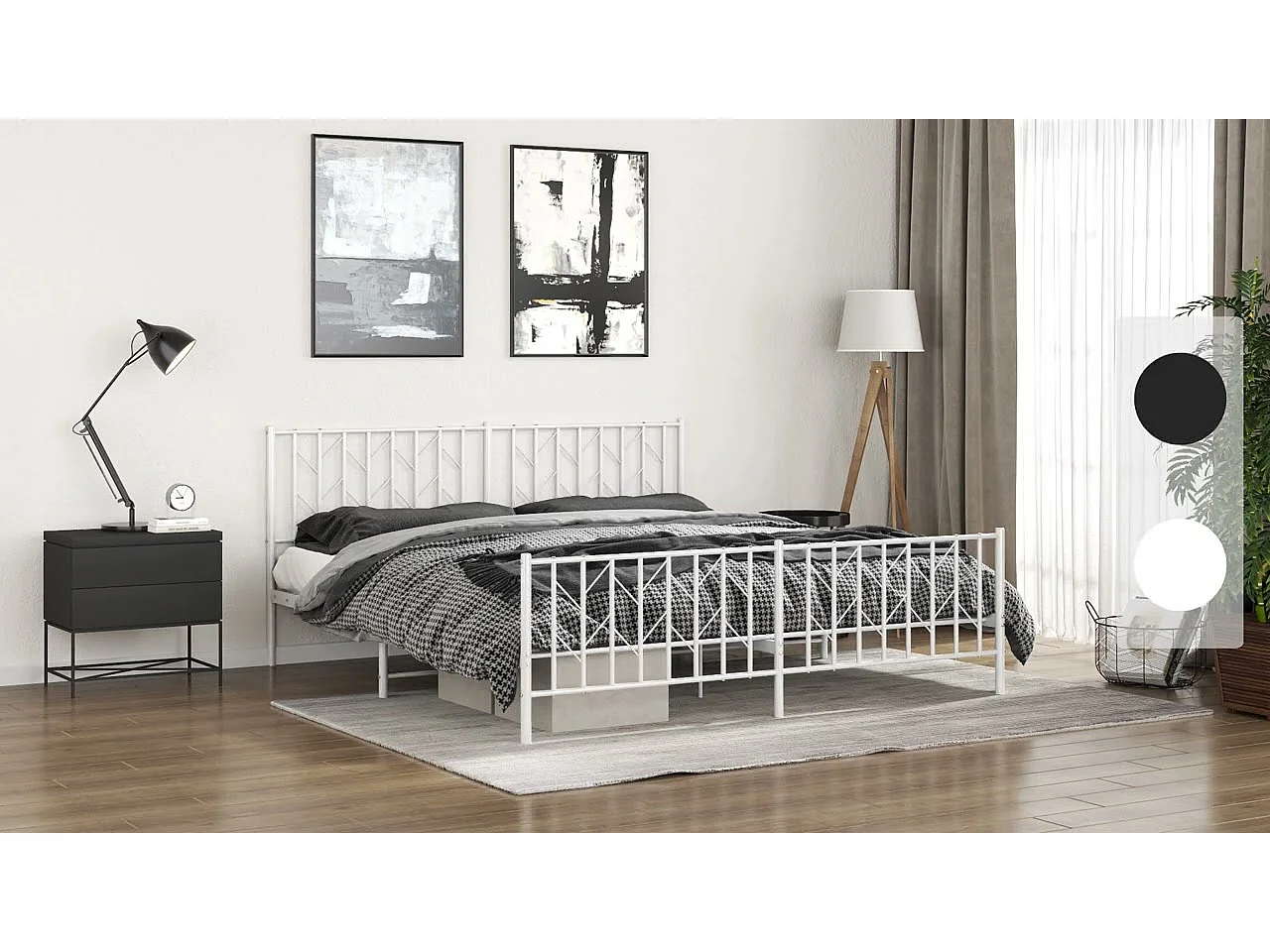 Cadre de lit métal sans matelas avec tête de lit noir 193x203cm