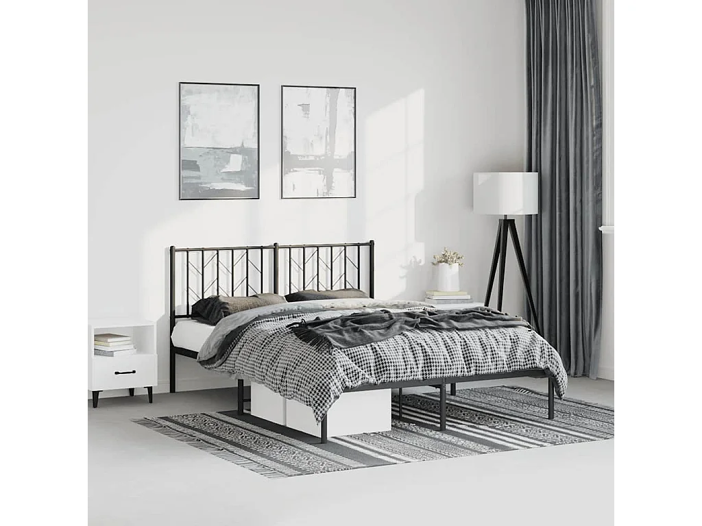Cadre de lit métal sans matelas avec tête de lit noir 193x203cm
