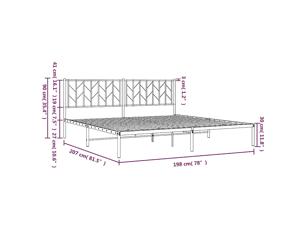 Cadre de lit métal sans matelas avec tête de lit noir 193x203cm