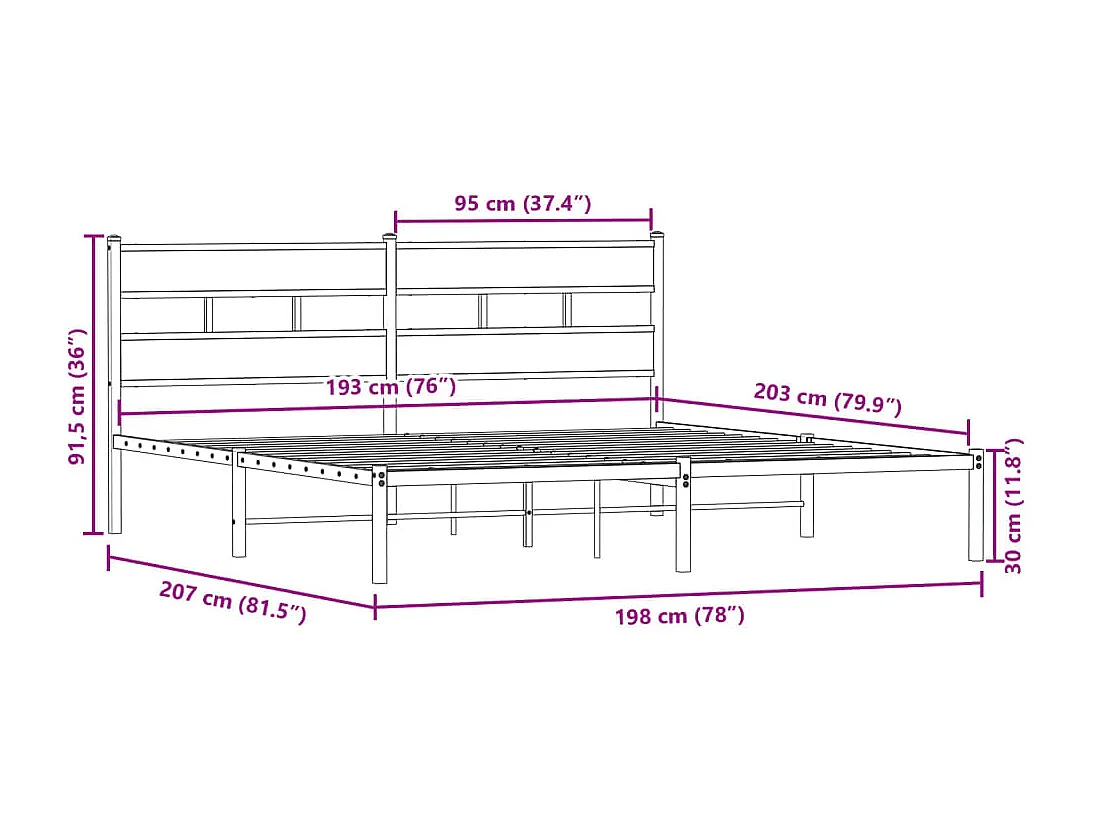 Metallbett ohne Matratze Sonoma-Eiche 193x203 cm