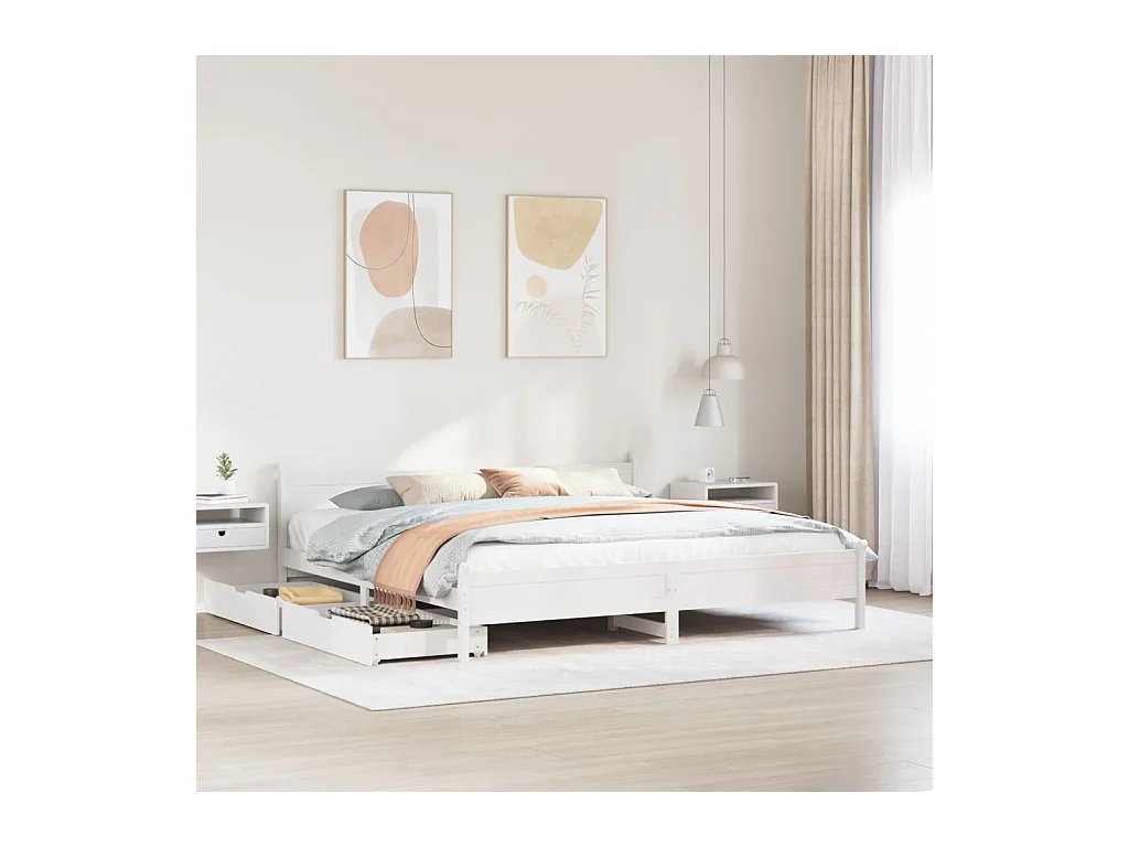 Cadre de lit sans matelas blanc 200x200 cm bois massif de pin