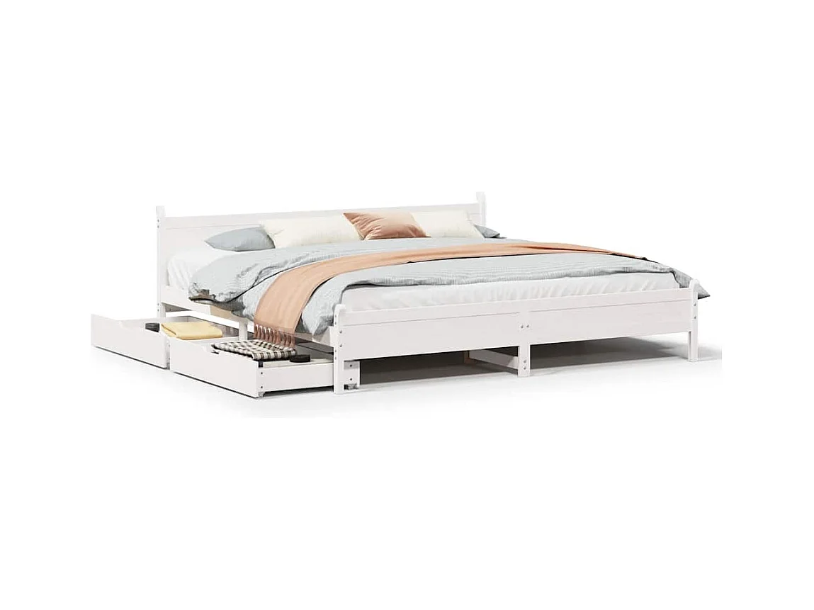 Cadre de lit sans matelas blanc 200x200 cm bois massif de pin