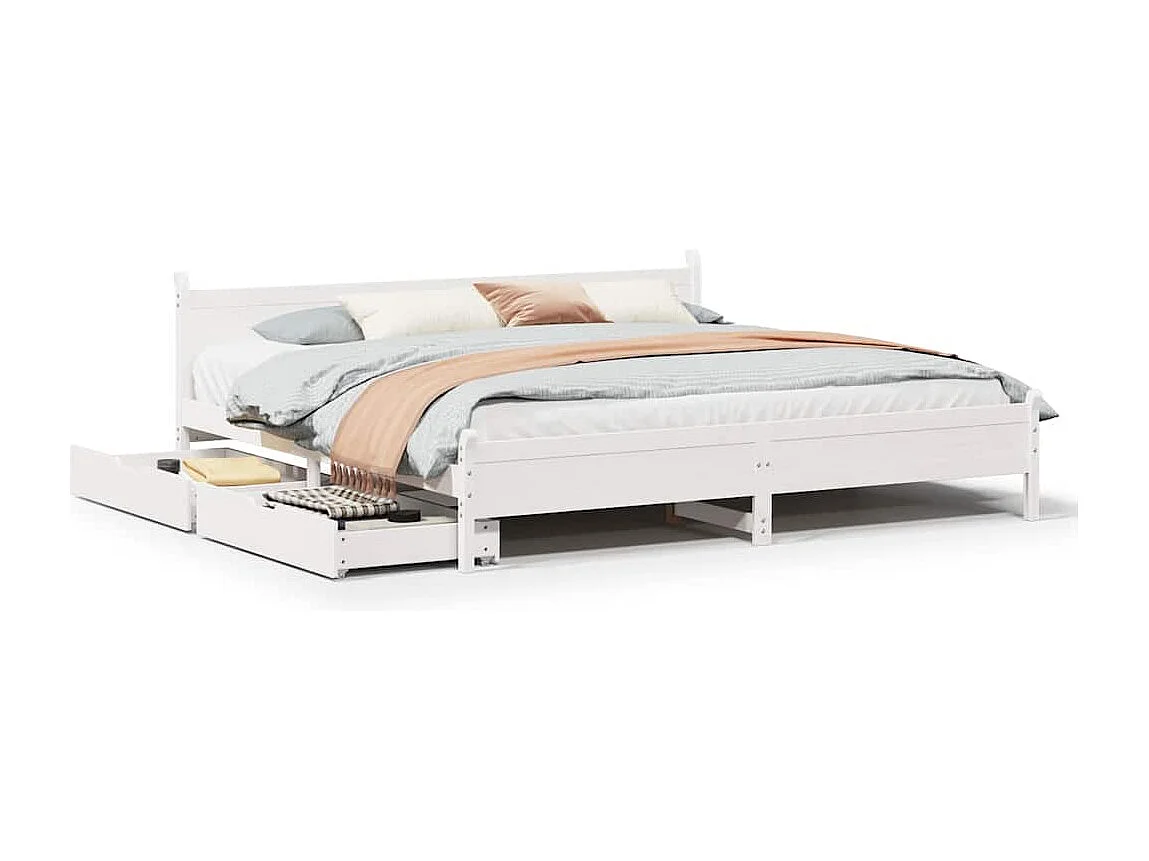 Cadre de lit sans matelas blanc 200x200 cm bois massif de pin
