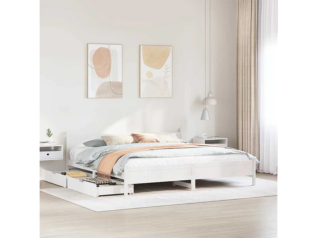 Cadre de lit sans matelas blanc 200x200 cm bois massif de pin