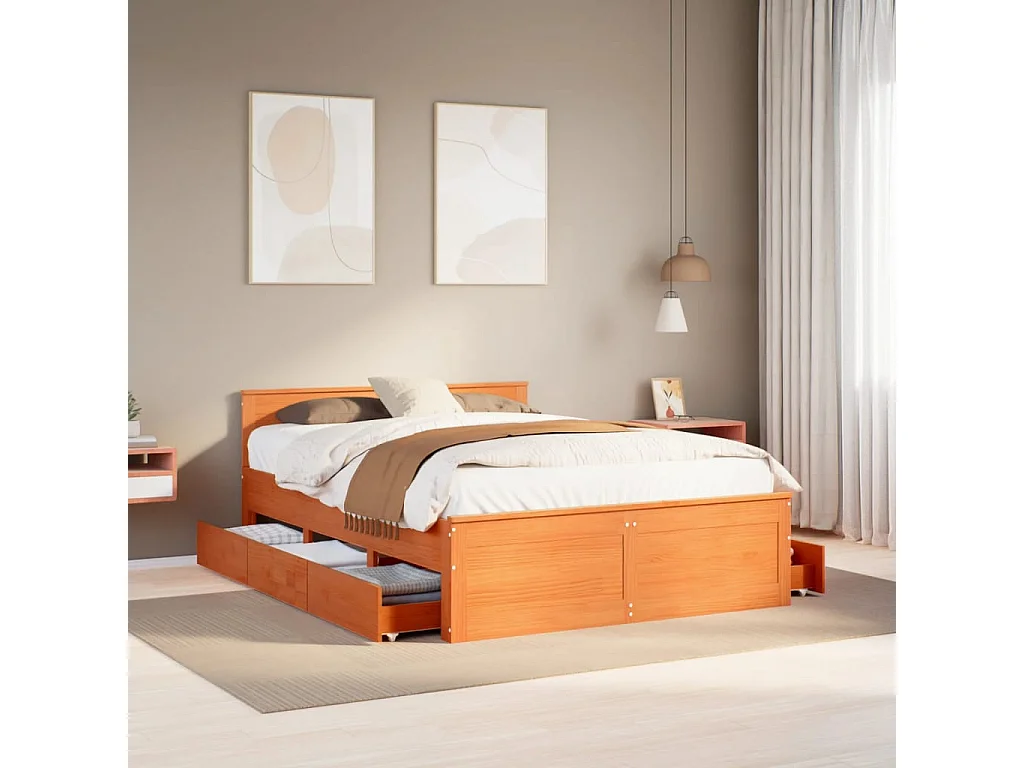 Giroletto senza Materasso con Testata Marrone Cera 150x200 Pino