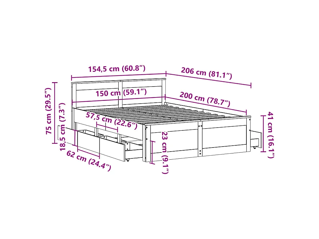 Giroletto senza Materasso con Testata Marrone Cera 150x200 Pino