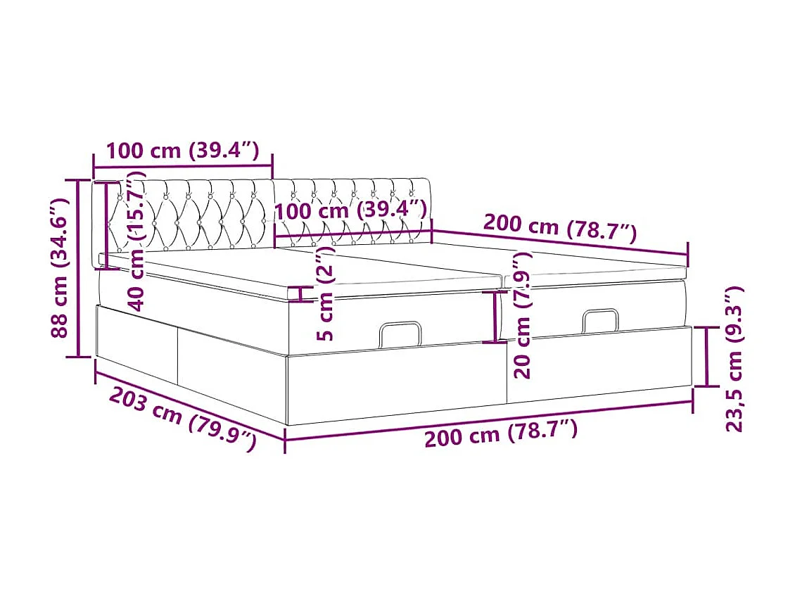 Cadre de lit ottoman avec matelas rose 200x200 cm velours