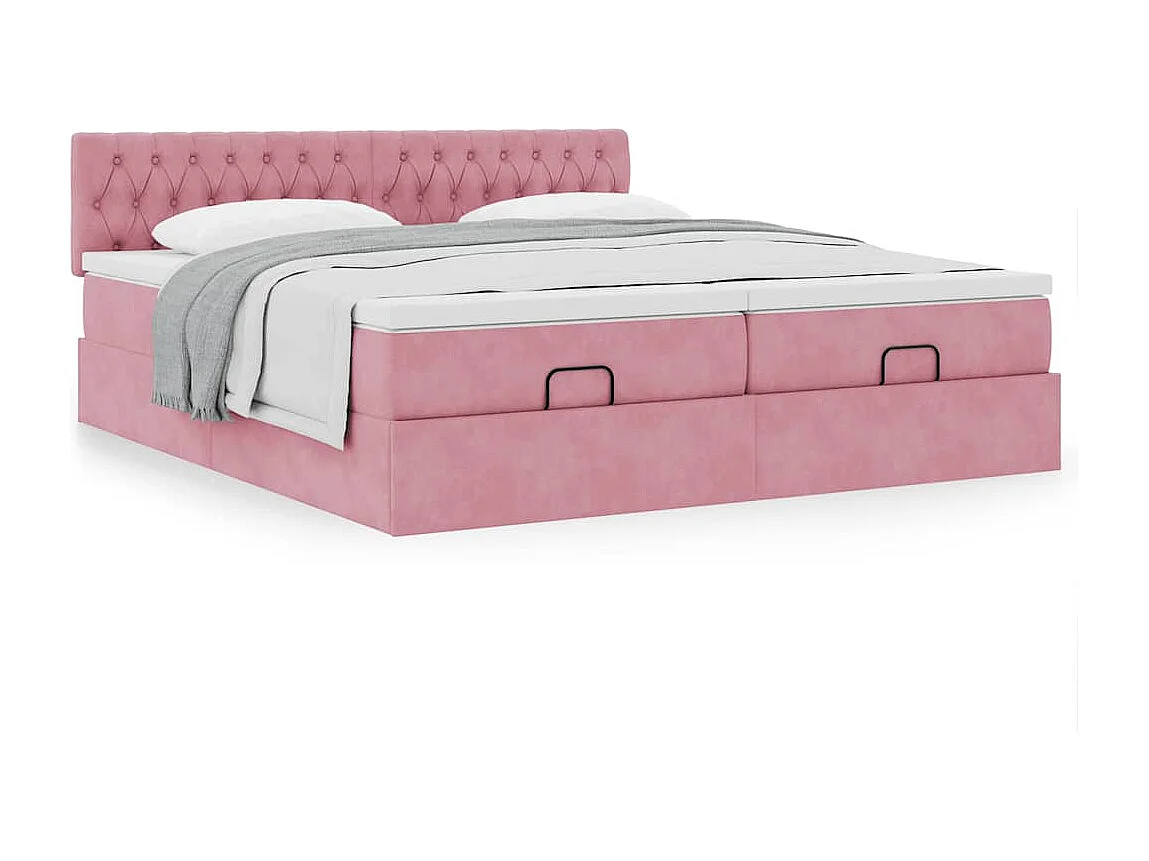 Ottoman bed met matrassen 200x200cm fluweel roze