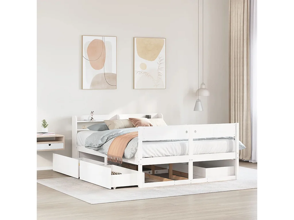 Cama sem colchão 150x200 cm madeira de pinho maciça branco