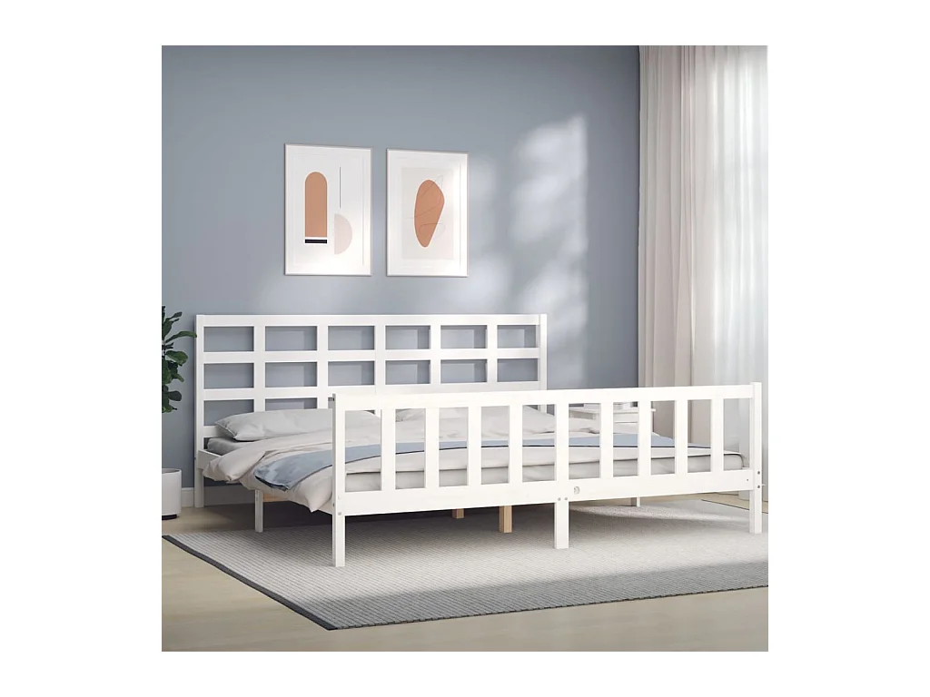Cadre de lit sans matelas blanc 200x200 cm bois massif de pin