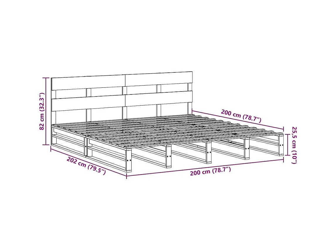 Cadre de lit sans matelas 200x200 cm bois massif de pin