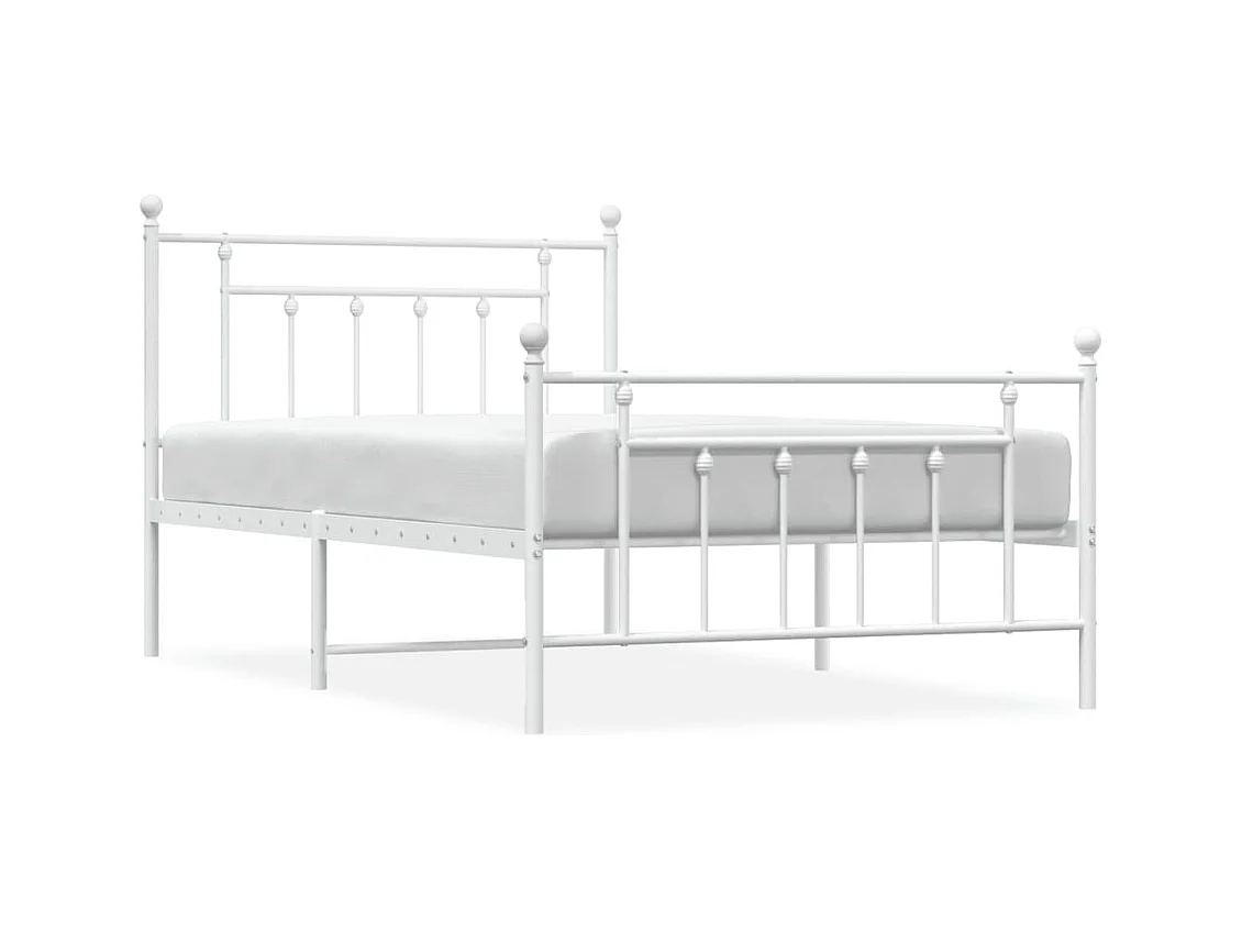 Cadre de lit métal sans matelas et pied de lit blanc 107x203 cm