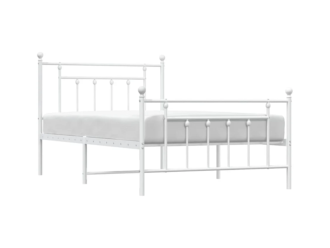 Cadre de lit métal sans matelas et pied de lit blanc 107x203 cm