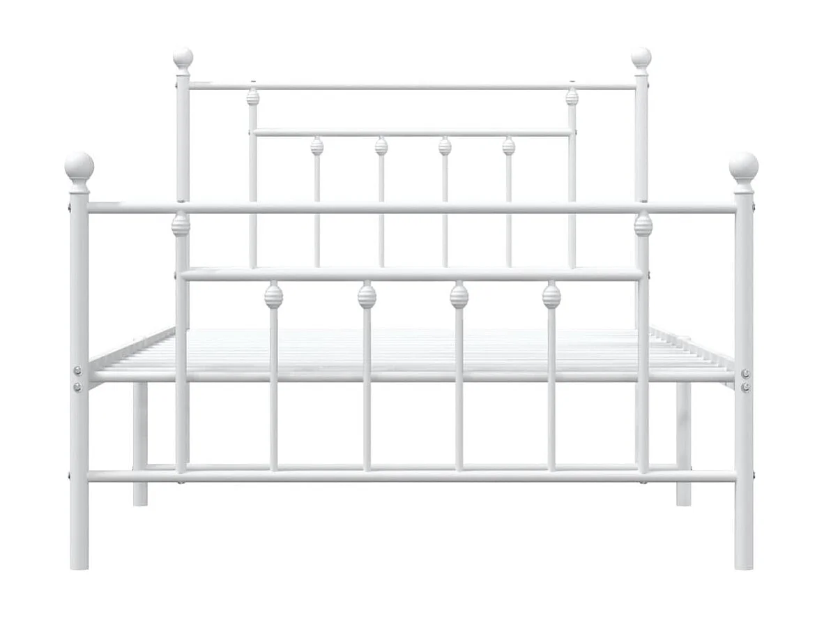 Cadre de lit métal sans matelas et pied de lit blanc 107x203 cm