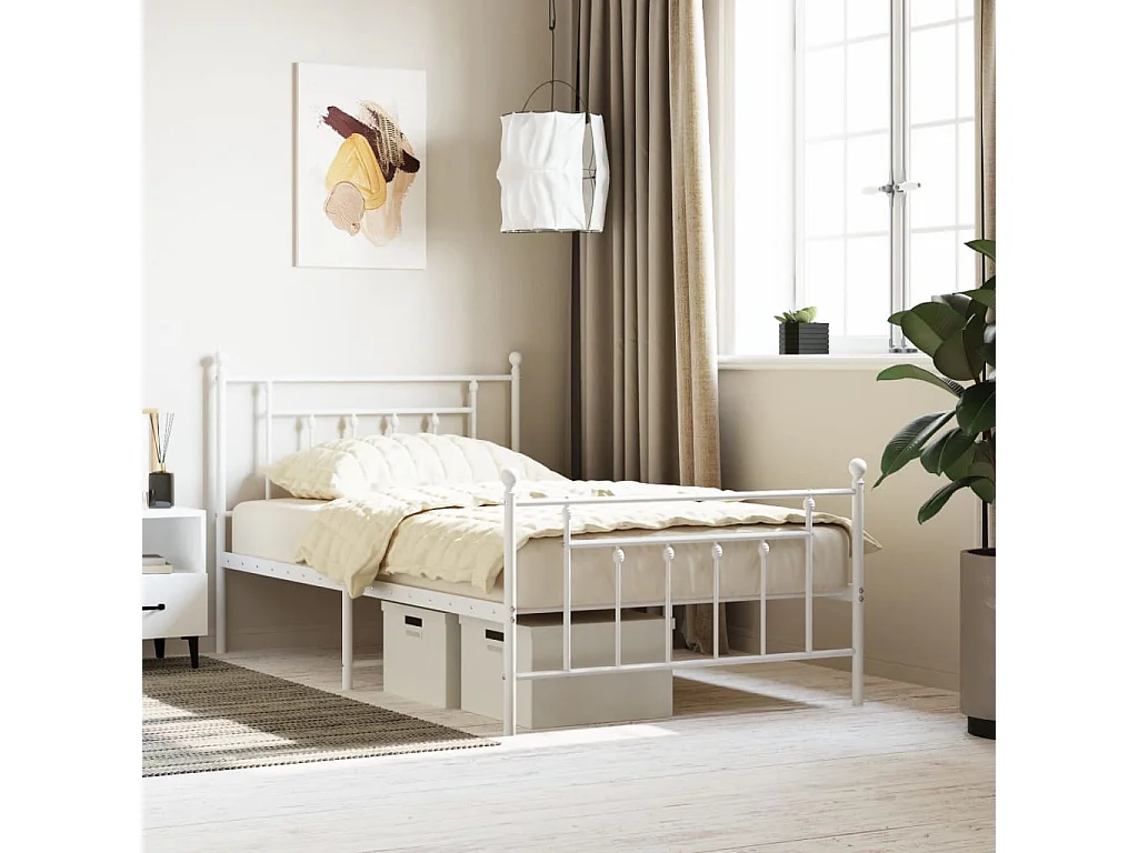Giroletto con Testiera e Pediera Metallo Bianco 107x203 cm