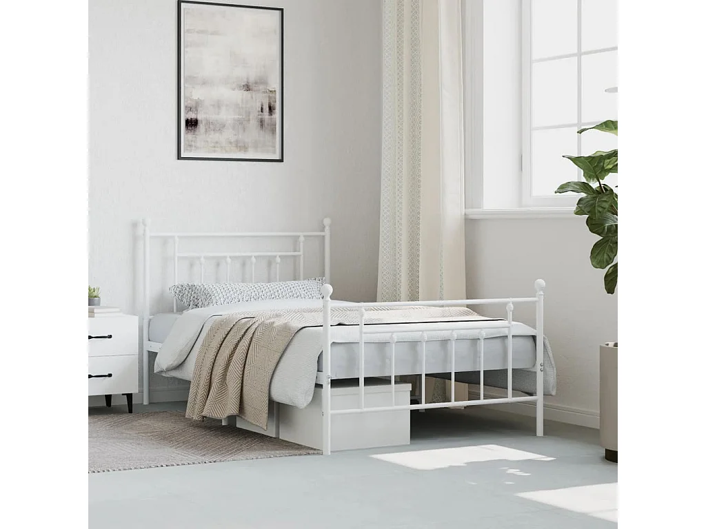 Giroletto con Testiera e Pediera Metallo Bianco 107x203 cm