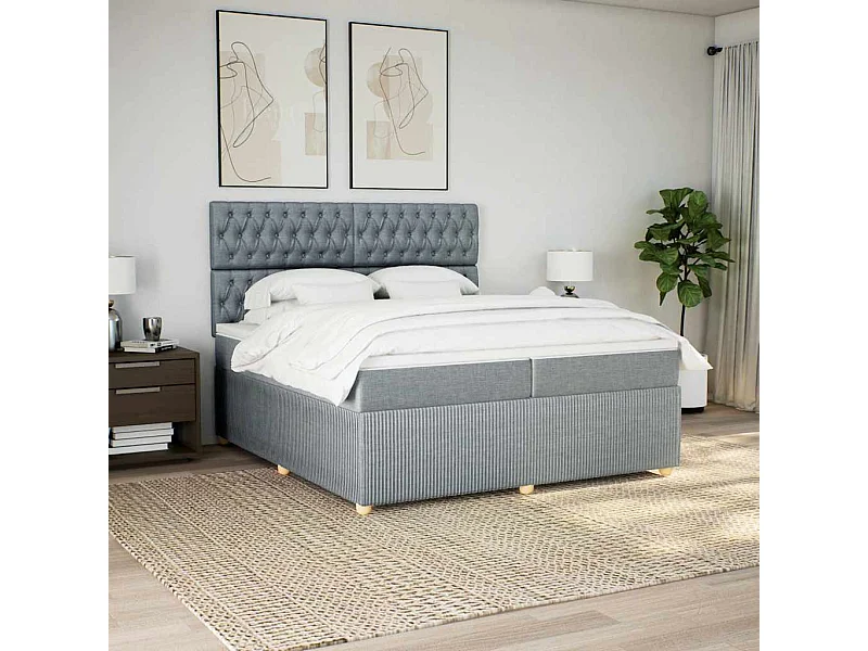 Boxspringbett mit Matratze Hellgrau 200x200 cm Stoff