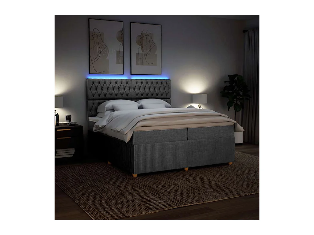 Sommier à lattes de lit avec matelas Gris clair 200x200cm Tissu