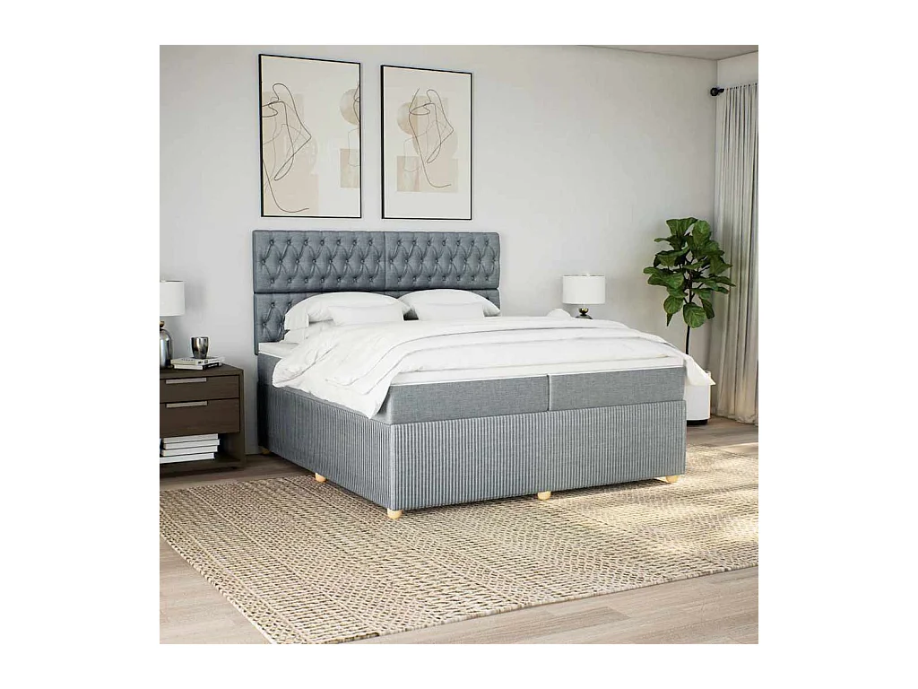 Sommier à lattes de lit avec matelas Gris clair 200x200cm Tissu