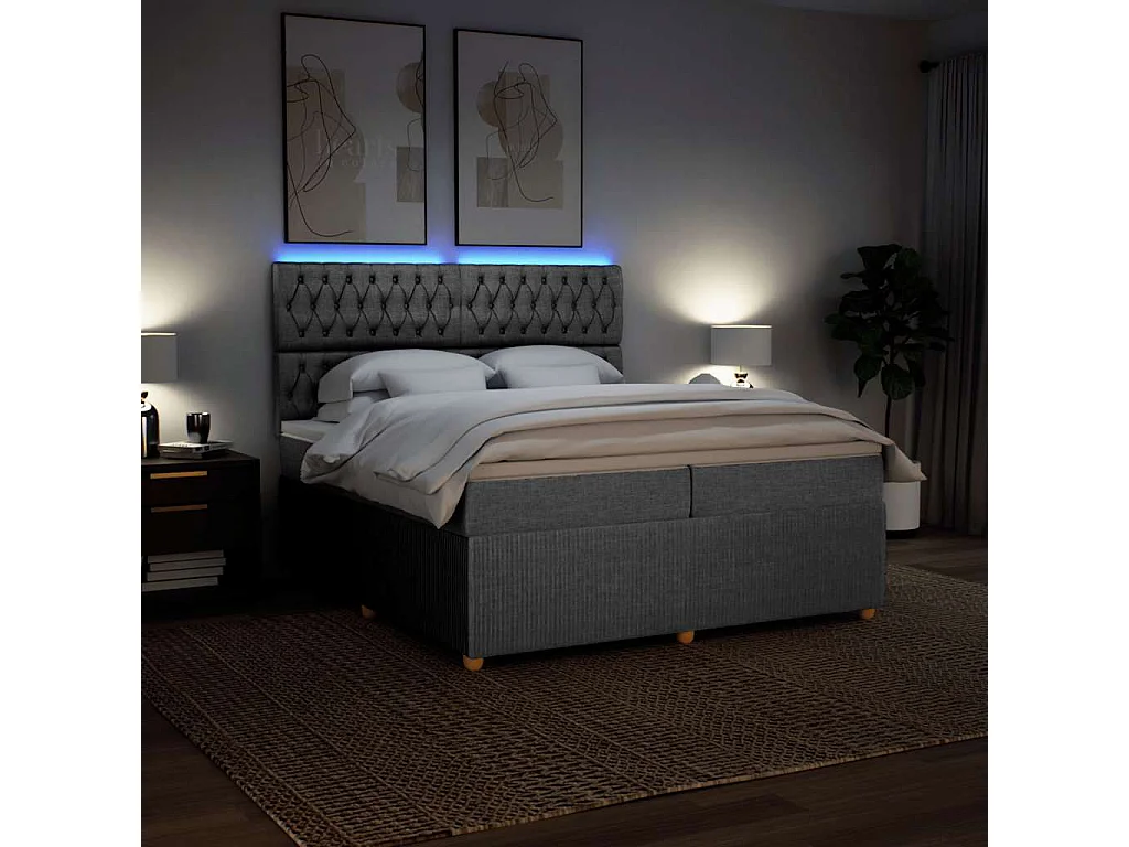 Sommier à lattes de lit avec matelas Gris clair 200x200cm Tissu