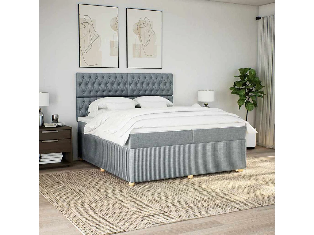Sommier à lattes de lit avec matelas Gris clair 200x200cm Tissu
