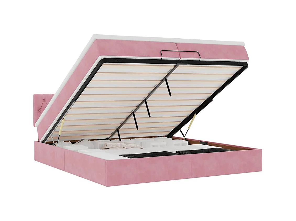 Cadre de lit ottoman avec matelas rose 200x200 cm velours