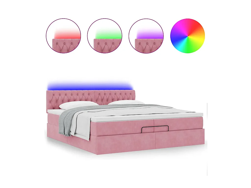 Cadre de lit ottoman avec matelas rose 200x200 cm velours