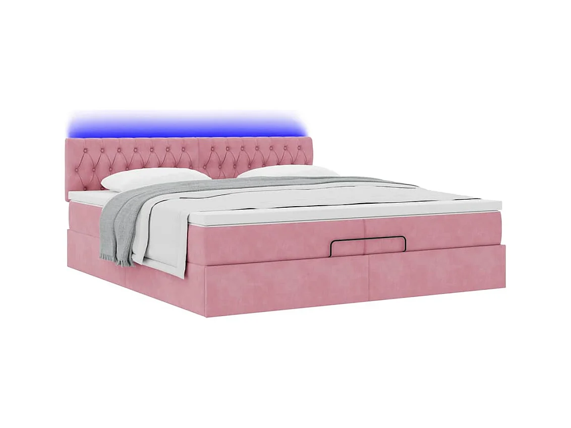 Cadre de lit ottoman avec matelas rose 200x200 cm velours