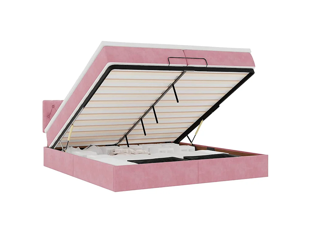 Estructura de cama otomana colchones terciopelo rosa 200x200cm
