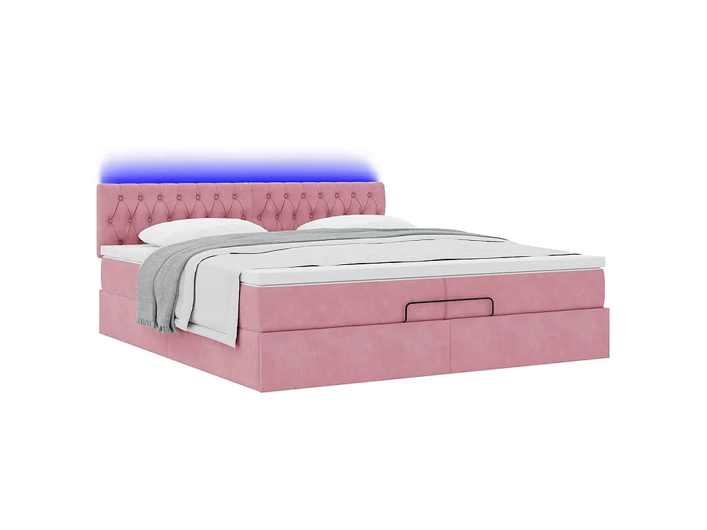 Estructura de cama otomana colchones terciopelo rosa 200x200cm