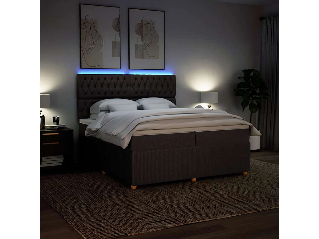 Cama com molas/colchão 200x200 cm tecido castanho-escuro