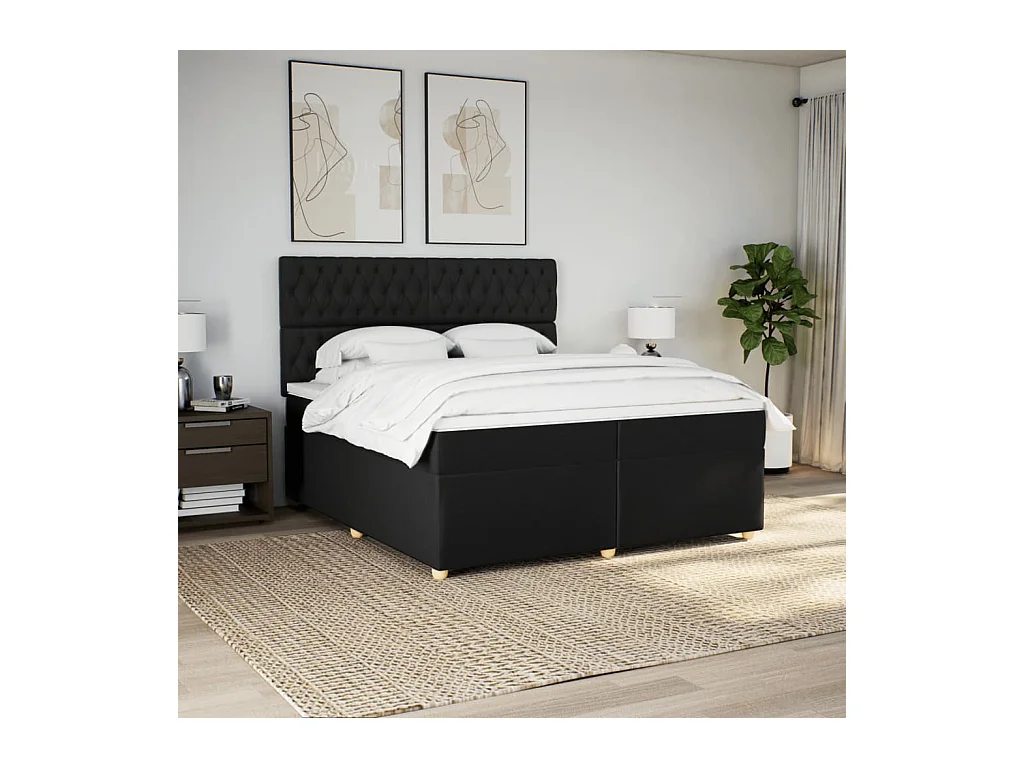 Sommier à lattes de lit avec matelas Noir 200x200 cm Tissu