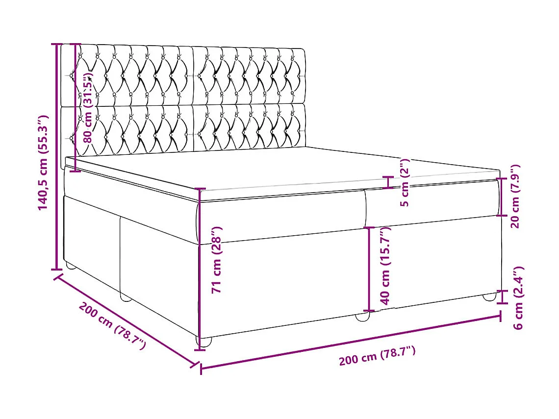 Cama box spring con colchón tela negro 200x200 cm