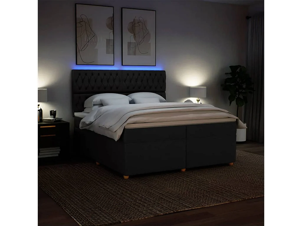 Cama box spring con colchón tela negro 200x200 cm