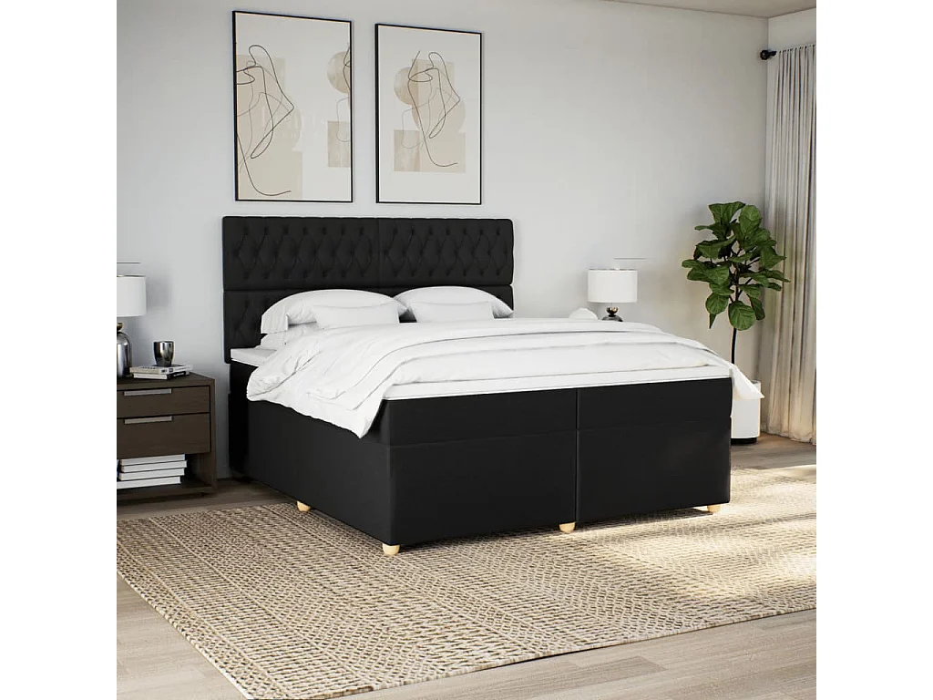 Sommier à lattes de lit avec matelas Noir 200x200 cm Tissu