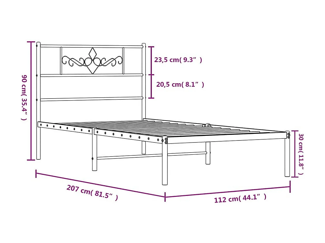 Cadre de lit métal sans matelas et tête de lit blanc 107x203 cm