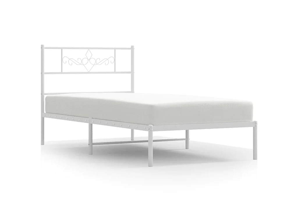 Cadre de lit métal sans matelas et tête de lit blanc 107x203 cm