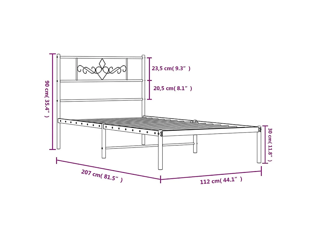 Cadre de lit métal sans matelas et tête de lit blanc 107x203 cm
