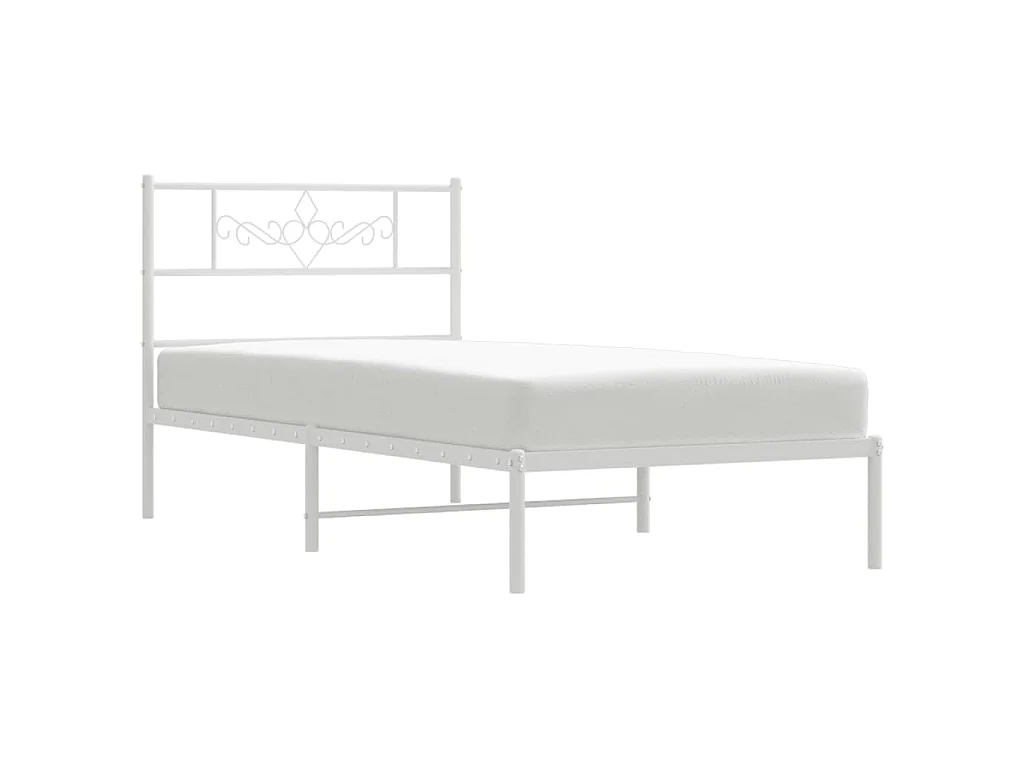 Cadre de lit métal sans matelas et tête de lit blanc 107x203 cm