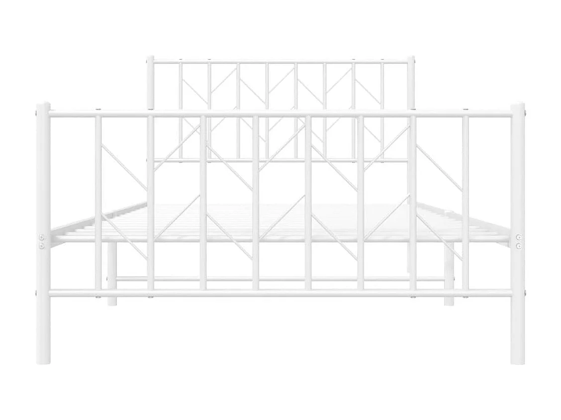 Cadre de lit métal sans matelas et pied de lit blanc 107x203 cm