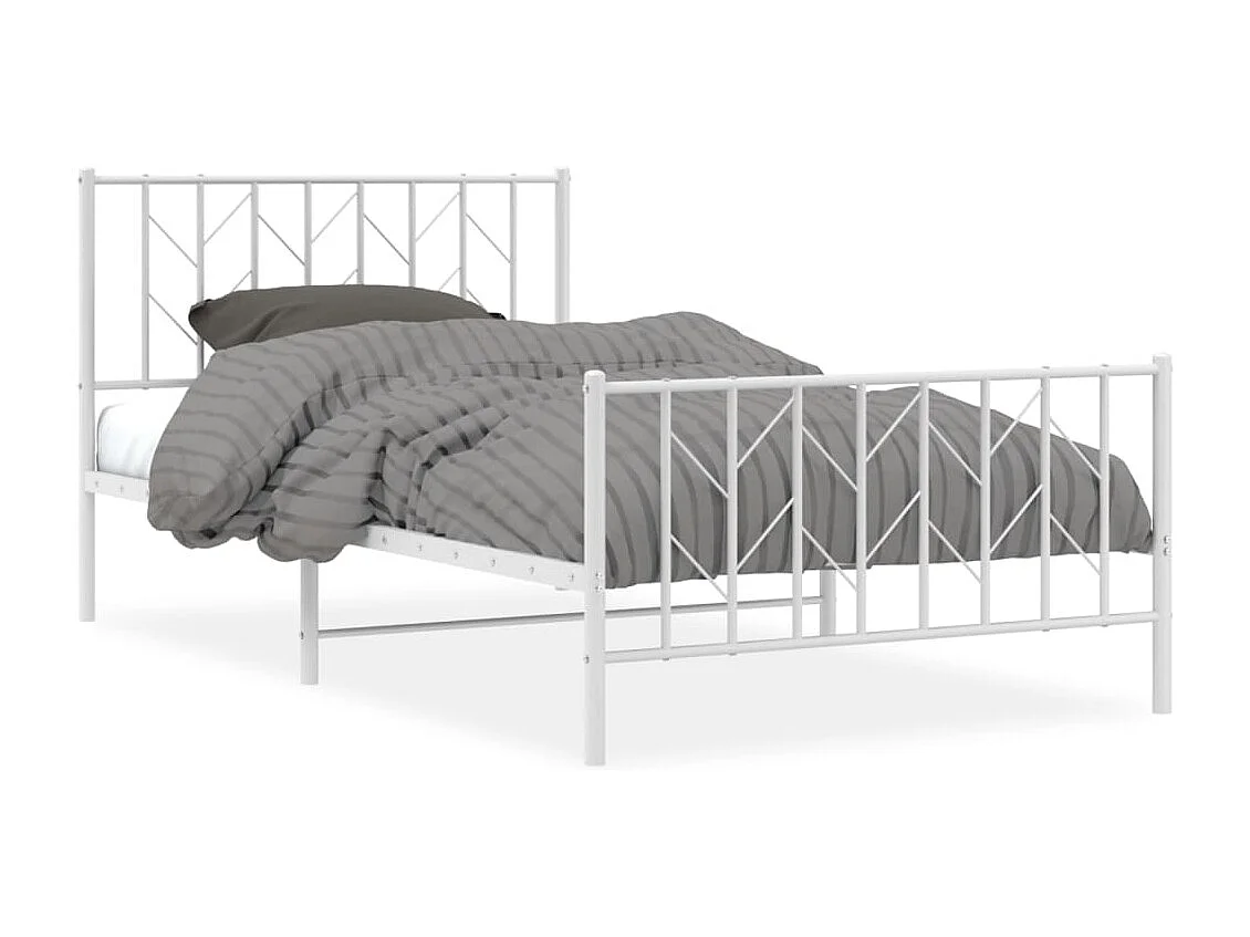 Cadre de lit métal sans matelas et pied de lit blanc 107x203 cm