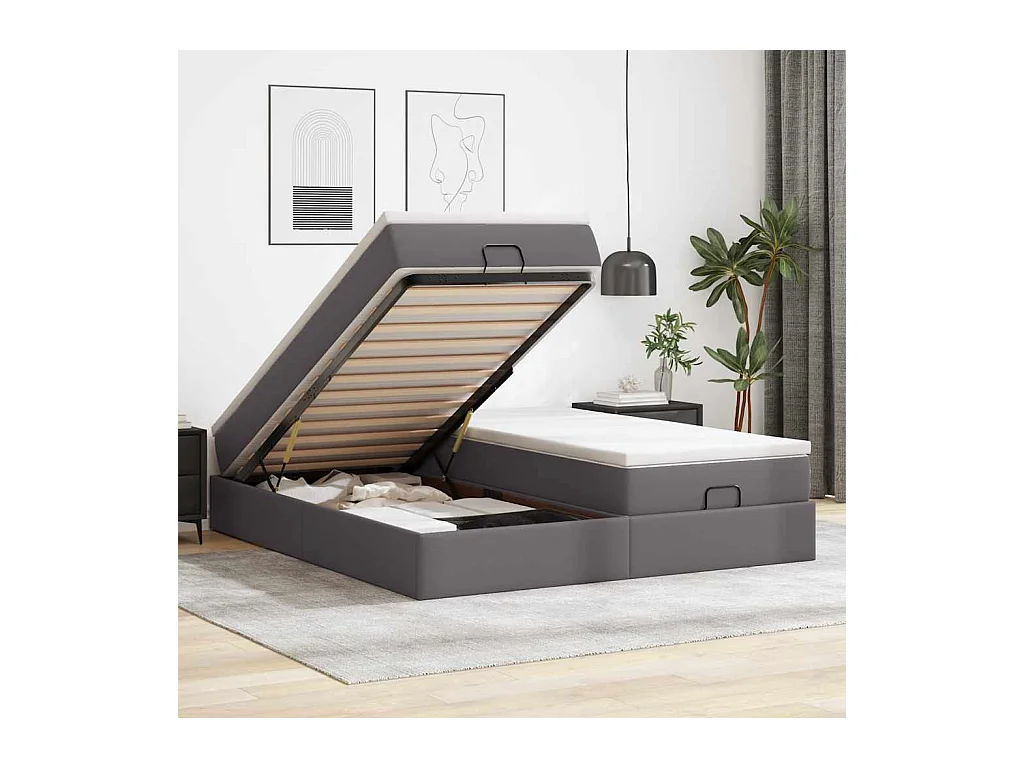 Struttura Letto Pouf con Materassi Grigio 200x200 cm Similpelle