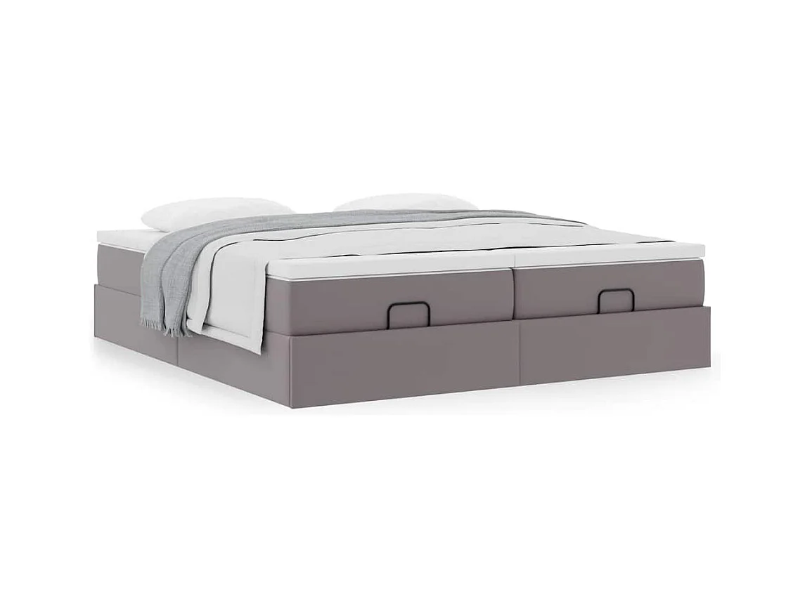 Struttura Letto Pouf con Materassi Grigio 200x200 cm Similpelle