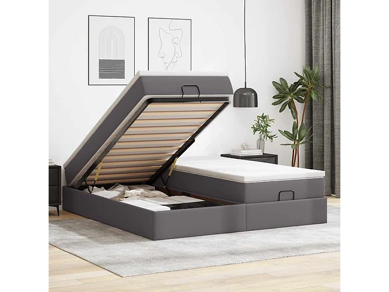 Ottoman bed met matrassen 200x200cm kunstleer grijs