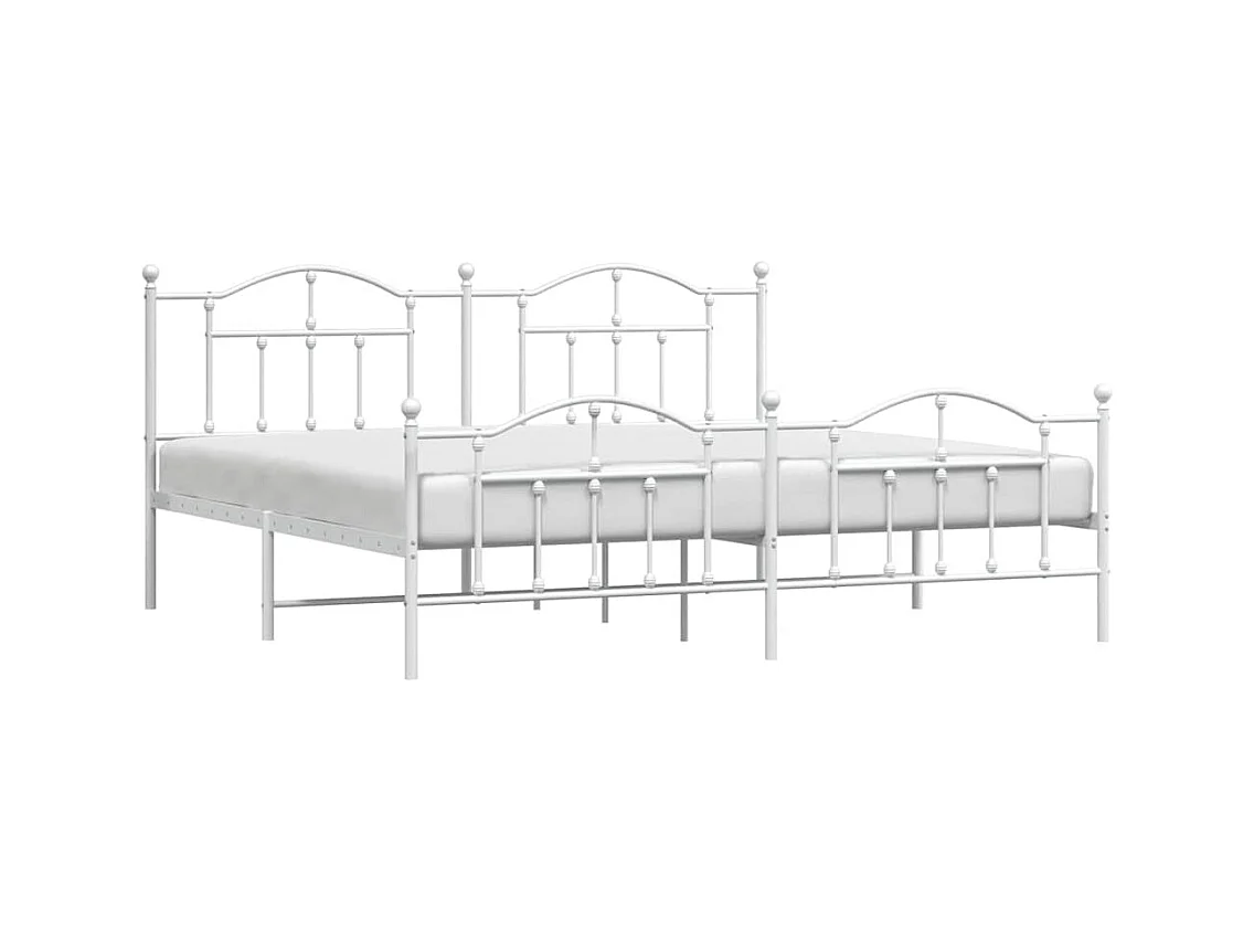 Cadre de lit métal sans matelas et pied de lit blanc 193x203 cm