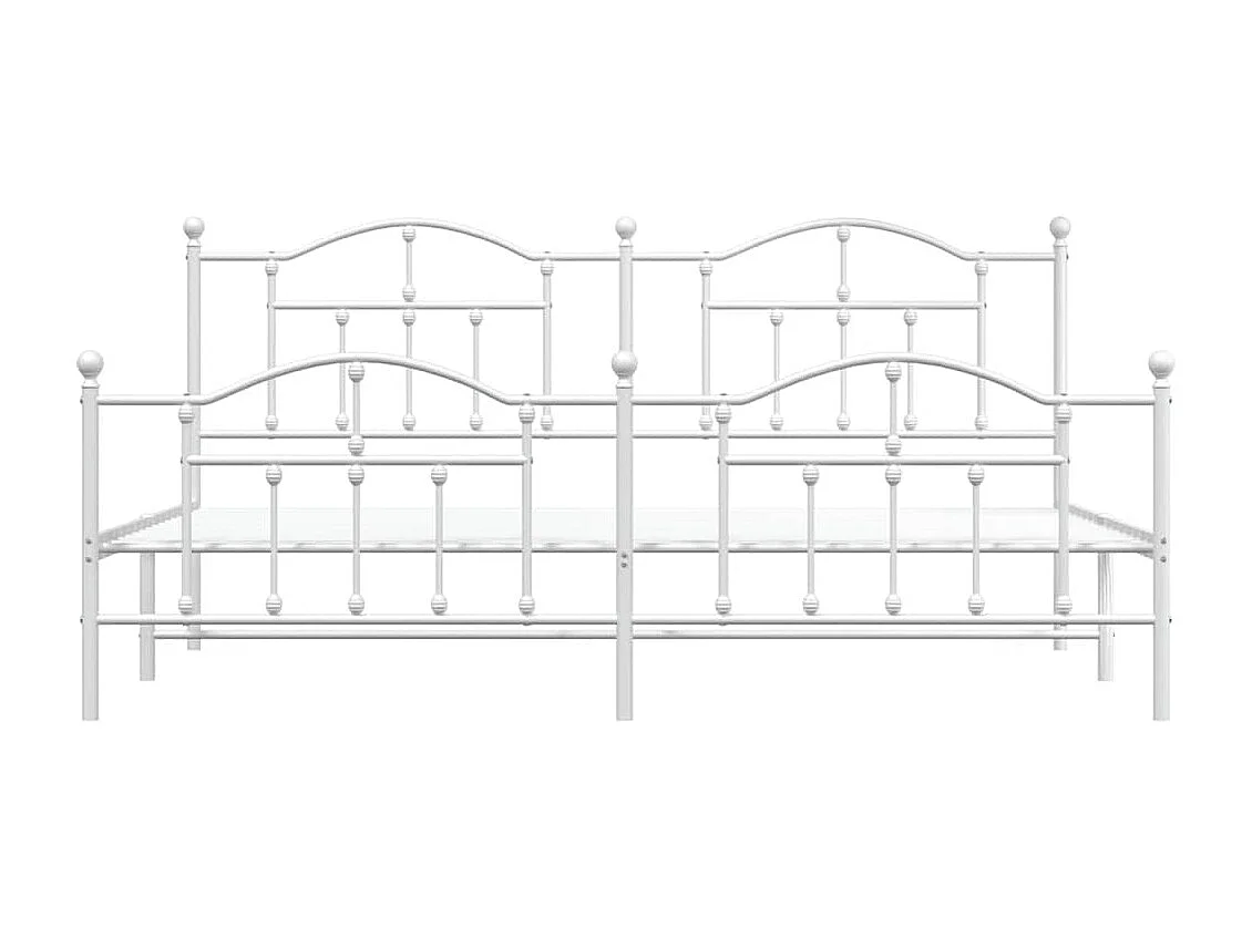 Cadre de lit métal sans matelas et pied de lit blanc 193x203 cm