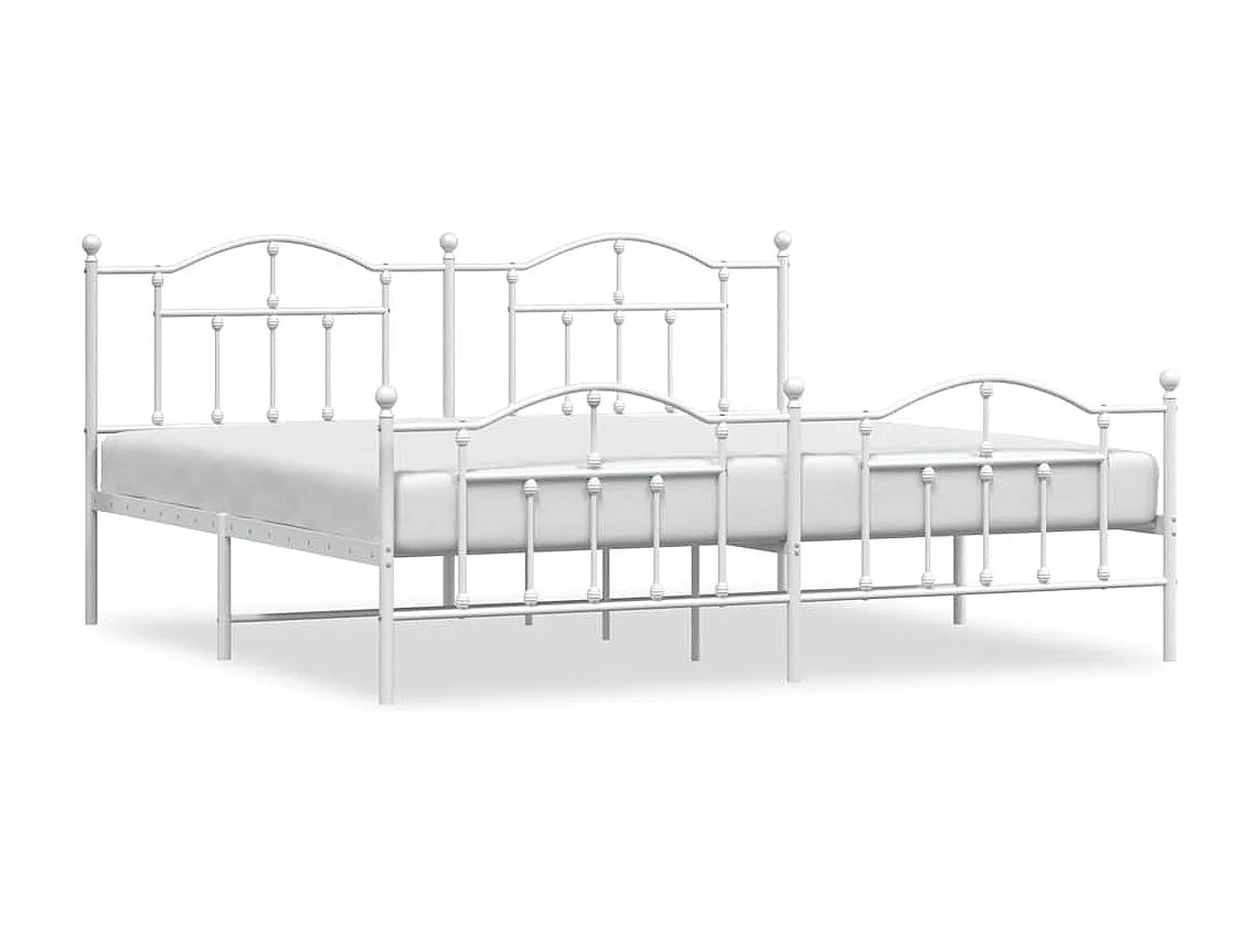 Cadre de lit métal sans matelas et pied de lit blanc 193x203 cm